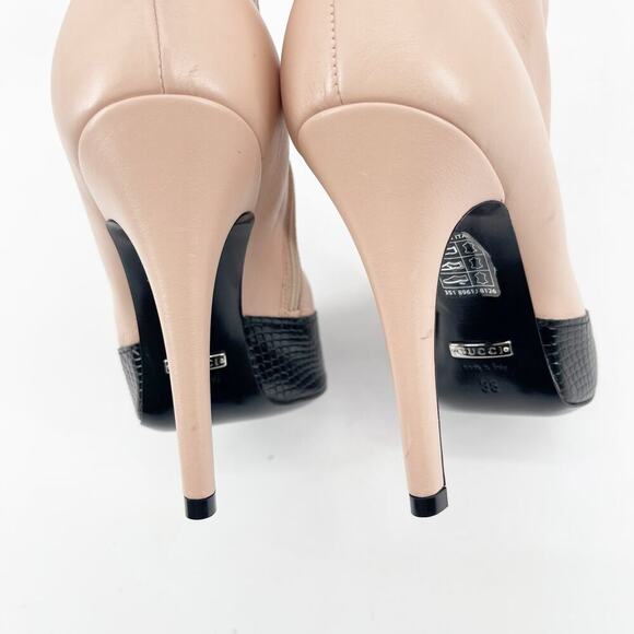 Gucci Harriet Light Rose Black Leather Lace Up Over The Knee Heeled Boots EU 38 - Picture 10 of 15
